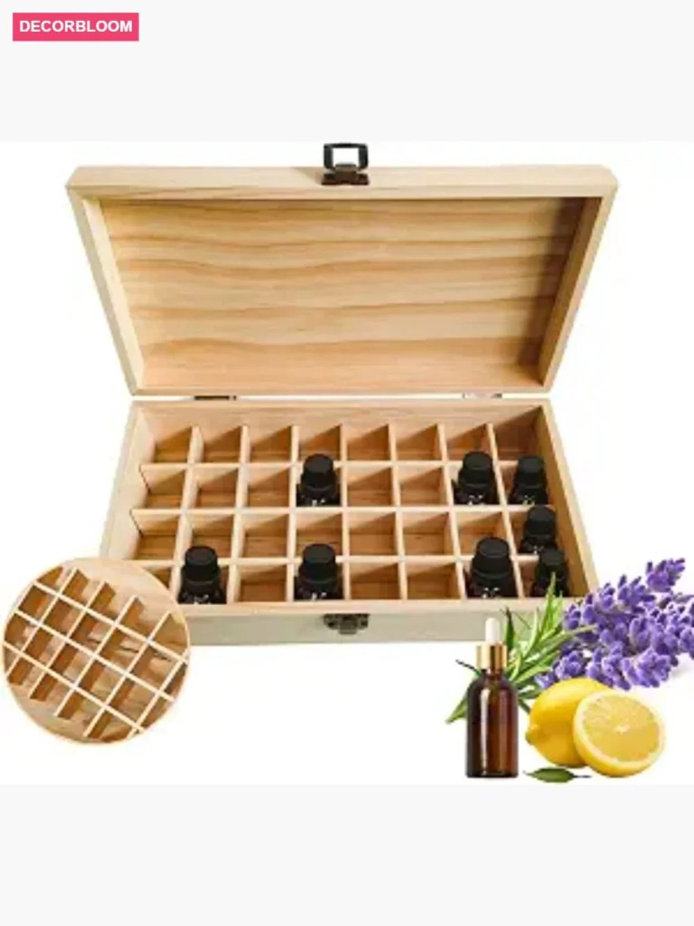 Wooden Essential Oil Travel Case for 32 Bottles, Lockable Storage Organizer